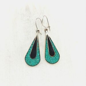 Elegant Turquoise and Black Teardrop Earrings